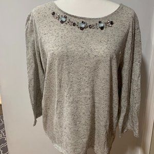 Grey jeweled detail, long sleeve top
